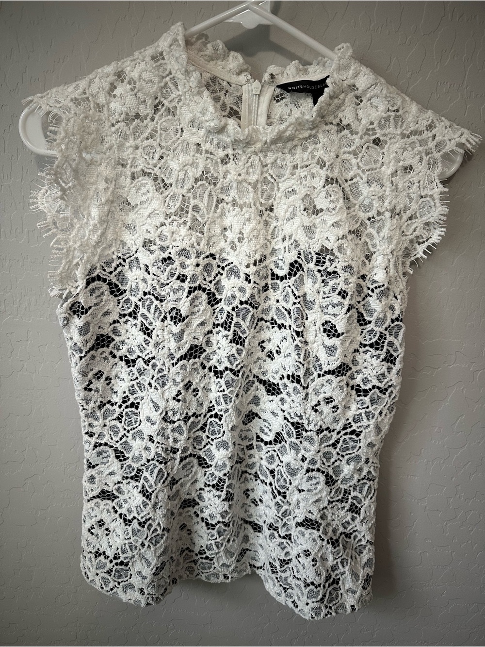 White House Black Market White Lace Overlay Shell